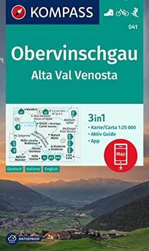 KOMPASS Wanderkarte 041 Obervinschgau / Alta Val Venosta 1:25.000: 3in1 Wanderkarte mit Aktiv Guide inklusive Karte zur offline Verwendung in der KOMPASS-App. Fahrradfahren. Skitouren. von KOMPASS-KARTEN