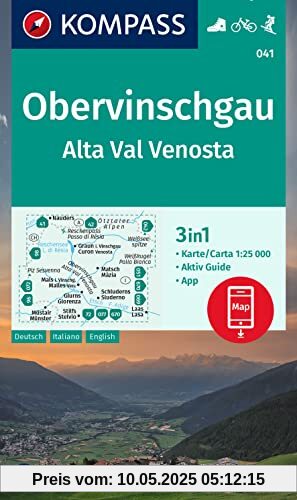 KOMPASS Wanderkarte 041 Obervinschgau / Alta Val Venosta 1:25.000: 3in1 Wanderkarte mit Aktiv Guide inklusive Karte zur offline Verwendung in der KOMPASS-App. Fahrradfahren. Skitouren.