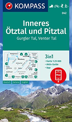 KOMPASS Wanderkarte 042 Inneres Ötztal und Pitztal, Gurgler Tal, Venter Tal 1:25.000: 3in1 Wanderkarte mit Aktiv Guide inklusive Karte zur offline ... Fahrradfahren. Skitouren. Langlaufen. von KOMPASS-KARTEN