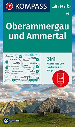 KOMPASS Wanderkarte 05 Oberammergau und Ammertal 1:35.000: 3in1 Wanderkarte, mit Aktiv Guide inklusive Karte zur offline Verwendung in der KOMPASS-App. Fahrradfahren. Langlaufen. KOMPASS Wanderkarte 05 Oberammergau und Ammertal 1:35.000: 3in1 Wanderkarte, mit Aktiv Guide inklusive Karte zur offline Verwendung in der KOMPASS-App. Fahrradfahren. Langlaufen.