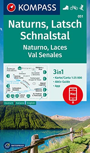 KOMPASS Wanderkarte 051 Naturns, Latsch, Schnalstal / Naturno, Laces, Val Senales 1:25.000: 3in1 Wanderkarte mit Aktiv Guide inklusive Karte zur ... in der KOMPASS-App. Fahrradfahren. Skitouren. von Kompass