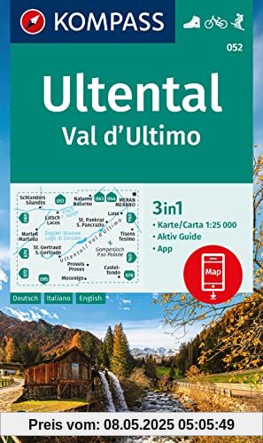 KOMPASS Wanderkarte 052 Ultental / Val d'Ultimo 1:25.000: 3in1 Wanderkarte mit Aktiv Guide inklusive Karte zur offline Verwendung in der KOMPASS-App. Fahrradfahren. Skitouren.