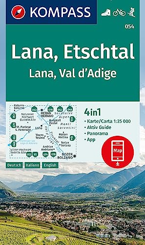 KOMPASS Wanderkarte 054 Lana, Etschtal / Lana, Val d´Adige 1:25.000: 4in1 Wanderkarte mit Aktiv Guide und Panorama inklusive Karte zur offline Verwendung in der KOMPASS-App. Fahrradfahren. Skitouren. von KOMPASS-KARTEN