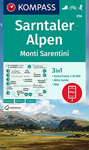 KOMPASS Wanderkarte 056 Sarntaler Alpen, Monti Sarentini 1:25.000: 3in1 Wanderkarte mit Aktiv Guide inklusive Karte zur offline Verwendung in der KOMPASS-App. Fahrradfahren. Skitouren. von Kompass