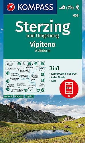 KOMPASS Wanderkarte 058 Sterzing und Umgebung, Vipteno e dintorni 1:25.000: 3in1 Wanderkarte mit Aktiv Guide inklusive Karte zur offline Verwendung in der KOMPASS-App. Fahrradfahren. Skitouren. von Kompass