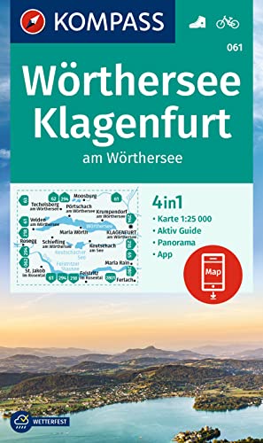 KOMPASS Wanderkarte 061 Wörthersee, Klagenfurt am Wörthersee 1:25.000: 4in1 Wanderkarte mit Panorama und Aktiv Guide inklusive Karte zur offline Verwendung in der KOMPASS-App. Fahrradfahren. von Kompass Verlag