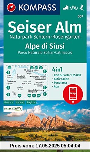 KOMPASS Wanderkarte 067 Seiser Alm, Naturpark Schlern-Rosengarten / Alpe di Siusi, Parco Naturale Sciliar-Catinaccio 1:25.000: 4in1 Wanderkarte, mit ... in der KOMPASS-App. Fahrradfahren. Skitouren. KOMPASS Wanderkarte 067 Seiser Alm, Naturpark Schlern-Rosengarten / Alpe di Siusi, Parco Naturale Sciliar-Catinaccio 1:25.000: 4in1 Wanderkarte, mit ... in der KOMPASS-App. Fahrradfahren. Skitouren.