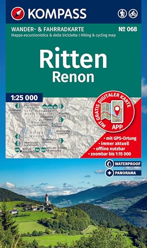 KOMPASS Wanderkarte 068 Ritten / Renon 1:25.000: Wander- und Fahrradkarte in einem - inklusive Offline-Verwendung in der KOMPASS-App. Wander-& Radwege. Panorama. Skitouren. Langlaufen. Reiten. von KOMPASS-KARTEN