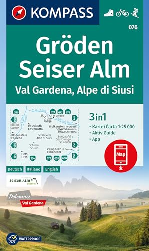 KOMPASS Wanderkarte 076 Gröden, Seiser Alm / Val Gardena, Alpe di Siusi 1:25.000: 4in1 Wanderkarte mit Aktiv Guide und Detailkarten inklusive Karte ... Fahrradfahren. Skitouren. Langlaufen. KOMPASS Wanderkarte 076 Gröden, Seiser Alm / Val Gardena, Alpe di Siusi 1:25.000: 4in1 Wanderkarte mit Aktiv Guide und Detailkarten inklusive Karte ... Fahrradfahren. Skitouren. Langlaufen.