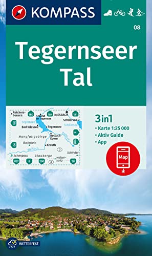 KOMPASS Wanderkarte 08 Tegernseer Tal 1:25.000: 3in1 Wanderkarte mit Aktiv Guide inklusive Karte zur offline Verwendung in der KOMPASS-App. Fahrradfahren. Skitouren. Langlaufen. von KOMPASS-KARTEN