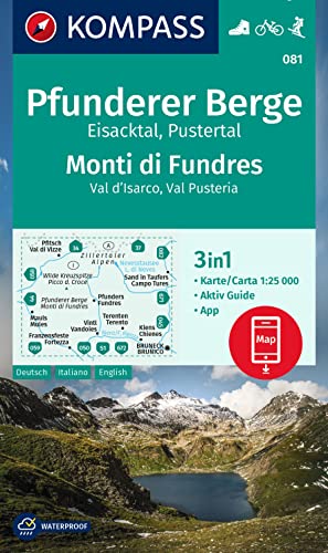 KOMPASS Wanderkarte 081 Pfunderer Berge/Monti di Fundres 1:25.000: 3in1 Wanderkarte mit Aktiv Guide inklusive Karte zur offline Verwendung in der KOMPASS-App. Fahrradfahren. Skitouren. von KOMPASS-KARTEN