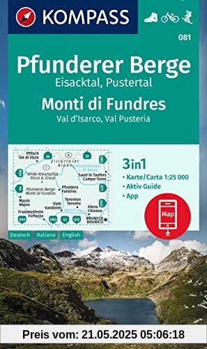 KOMPASS Wanderkarte 081 Pfunderer Berge/Monti di Fundres 1:25.000: 3in1 Wanderkarte mit Aktiv Guide inklusive Karte zur offline Verwendung in der KOMPASS-App. Fahrradfahren. Skitouren.