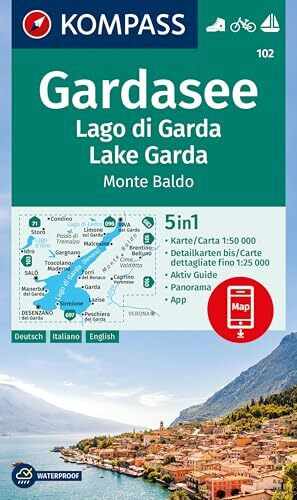 KOMPASS Wanderkarte 102 Gardasee, Lago di Garda, Lake Garda, Monte Baldo 1:50.000: 5in1 Wander...