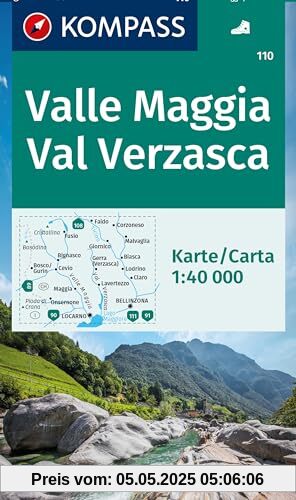 KOMPASS Wanderkarte 110 Valle Maggia, Val Verzasca 1:40.000: markierte Wanderwege, Fahrradwege, Hütten und vielem mehr