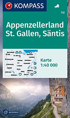 KOMPASS Wanderkarte 112 Appenzellerland, St. Gallen, Säntis 1:40.000: mit markierten Wanderwegen, Hütten, Radrouten