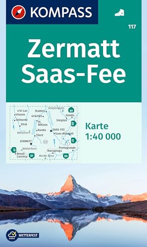KOMPASS Wanderkarte 117 Zermatt, Saas-Fee 1:40.000: markierte Wanderwege, Hütten KOMPASS Wanderkarte 117 Zermatt, Saas-Fee 1:40.000: markierte Wanderwege, Hütten