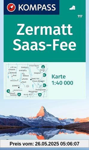 KOMPASS Wanderkarte 117 Zermatt, Saas-Fee 1:40.000: markierte Wanderwege, Hütten KOMPASS Wanderkarte 117 Zermatt, Saas-Fee 1:40.000: markierte Wanderwege, Hütten