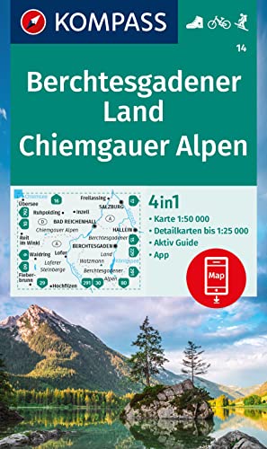 KOMPASS Wanderkarte 14 Berchtesgadener Land, Chiemgauer Alpen 1:50.000: 4in1 Wanderkarte mit Aktiv Guide und 1:25000 Karten, inklusive Kartenbereich ... in der KOMPASS-App. Fahrradfahren. Skitouren.
