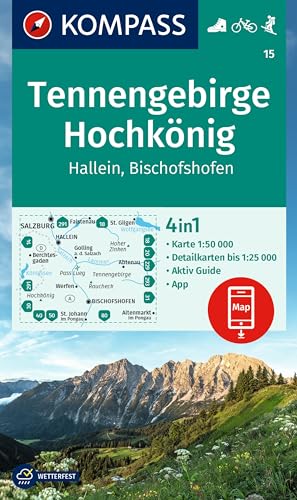 KOMPASS Wanderkarte 15 Tennengebirge, Hochkönig, Hallein, Bischofshofen 1:50.000: 4in1 Wanderkarte mit Aktiv Guide und Detailkarten inklusive Karte ... in der KOMPASS-App. Fahrradfahren. Skitouren. KOMPASS Wanderkarte 15 Tennengebirge, Hochkönig, Hallein, Bischofshofen 1:50.000: 4in1 Wanderkarte mit Aktiv Guide und Detailkarten inklusive Karte ... in der KOMPASS-App. Fahrradfahren. Skitouren. von Kompass