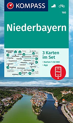 KOMPASS Wanderkarten-Set 160 Niederbayern (3 Karten) 1:50.000: inklusive Karte zur offline Verwendung in der KOMPASS-App. Fahrradfahren. von KOMPASS-KARTEN