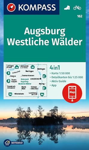 KOMPASS Wanderkarte 162 Augsburg, Westliche Wälder 1:50.000: 4in1 Wanderkarte mit Aktiv Guide und Detailkarten inklusive Karte zur offline Verwendung in der KOMPASS-App. Fahrradfahren.
