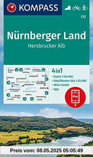 KOMPASS Wanderkarte 172 Nürnberger Land, Hersbrucker Alb 1:50.000: 4in1 Wanderkarte mit Aktiv Guide und Detailkarten inklusive Karte zur offline Verwendung in der KOMPASS-App. Fahrradfahren.