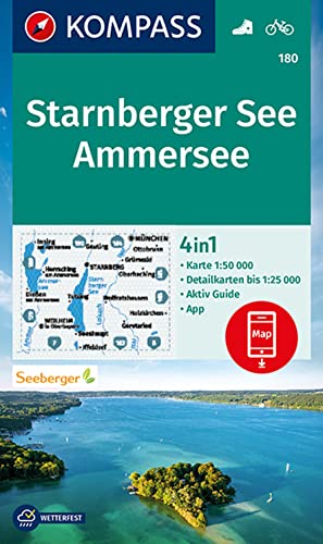 KOMPASS Wanderkarte 180 Starnberger See, Ammersee 1:50.000: 4in1 Wanderkarte mit Aktiv Guide und Detailkarten inklusive Karte zur offline Verwendung in der KOMPASS-App. Fahrradfahren.