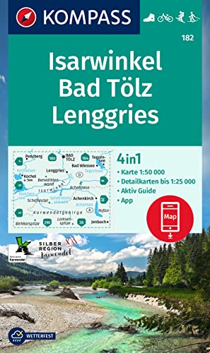 KOMPASS Wanderkarte 182 Isarwinkel, Bad Tölz, Lenggries 1:50.000: 4in1 Wanderkarte, mit Aktiv Guide und Detailkarten inklusive Karte zur offline ... Fahrradfahren. Skitouren. Langlaufen.