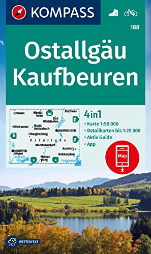 KOMPASS Wanderkarte 188 Ostallgäu, Kaufbeuren 1:50.000: markierte Wanderwege, Fahrradwege, Skitouren, Langlaufen