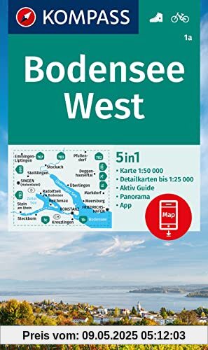 KOMPASS Wanderkarte 1a Bodensee West 1:50.000: 5in1 Wanderkarte mit Aktiv Guide, Detailkarten und Panorama inklusive Karte zur offline Verwendung in der KOMPASS-App. Fahrradfahren.