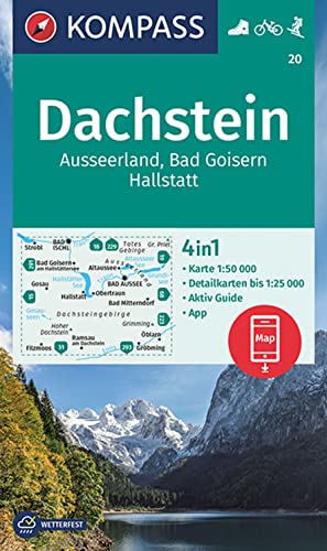 KOMPASS Wanderkarte 20 Dachstein, Ausseerland, Bad Goisern, Hallstatt 1:50.000: 4in1 Wanderkarte mit Aktiv Guide und Detailkarten inklusive Karte zur ... in der KOMPASS-App. Fahrradfahren. Skitouren.