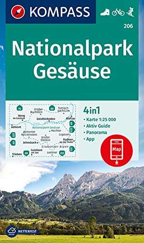 KOMPASS Wanderkarte 206 Nationalpark Gesäuse 1:25.000: 4in1 Wanderkarte mit Panorama und Aktiv Guide inklusive Karte zur offline Verwendung in der KOMPASS-App. Fahrradfahren. Skitouren.