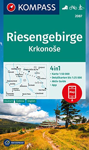KOMPASS Wanderkarte 2087 Riesengebirge, Krkonose 1:50.000: 4in1 Wanderkarte, mit Aktiv Guide und Detailkarten inklusive Karte zur offline Verwendung ... Fahrradfahren. Skitouren. Langlaufen.