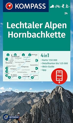 KOMPASS Wanderkarte 24 Lechtaler Alpen, Hornbachkette 1:50.000: 4in1 Wanderkarte mit Aktiv Guide und 1:25000 Karten, inklusive Kartenbereich zur ... in der KOMPASS-App. Fahrradfahren. Skitouren.