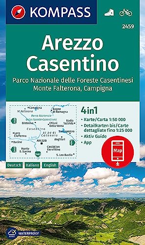 KOMPASS Wanderkarte 2459 Arezzo, Casentino, Parco Nazionale delle Foreste Casentinesi, Monte Falterona, Campigna 1:50.000: 4in1 Wanderkarte mit Aktiv ... Verwendung in der KOMPASS-App. Fahrradfahren. von KOMPASS-KARTEN