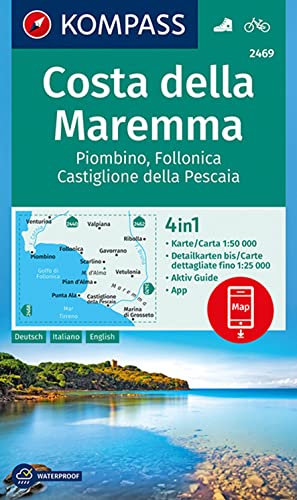 KOMPASS Wanderkarte 2469 Costa della Maremma, Piombino, Follonica, Castiglione della Pescaia 1:50.000: 4in1 Wanderkarte, mit Aktiv Guide und ... Verwendung in der KOMPASS-App. Fahrradfahren.