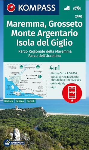 KOMPASS Wanderkarte 2470 Maremma, Grosseto, Monte Argentario, Isola del Giglio 1:50.000: 4in1 Wanderkarte mit Aktiv Guide und Detailkarten inklusive ... Verwendung in der KOMPASS-App. Fahrradfahren. von KOMPASS-KARTEN