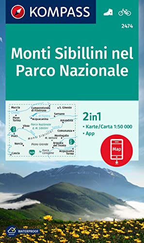 KOMPASS Wanderkarte 2474 Monti Sibillini nel Parco Nazionale 1:50.000: markierte Wanderwege, Hütten, Radrouten KOMPASS Wanderkarte 2474 Monti Sibillini nel Parco Nazionale 1:50.000: markierte Wanderwege, Hütten, Radrouten