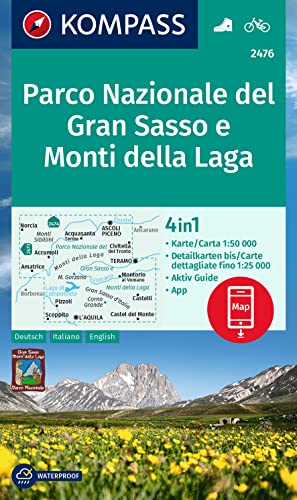KOMPASS Wanderkarte 2476 Parco Nazionale del Gran Sasso e Monti della Laga 1:50.000: 4in1 Wanderkarte mit Aktiv Guide und Detailkarten inklusive Karte ... Verwendung in der KOMPASS-App. Fahrradfahren.