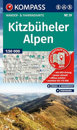 KOMPASS Wanderkarte 29 Kitzbüheler Alpen 1:50.000: Wander- und Fahrradkarte in einem - inklusive Offline-Verwendung in der KOMPASS-App. Wander-& Radwege. Panorama. Skitouren. Langlaufen. Reiten. von KOMPASS-KARTEN