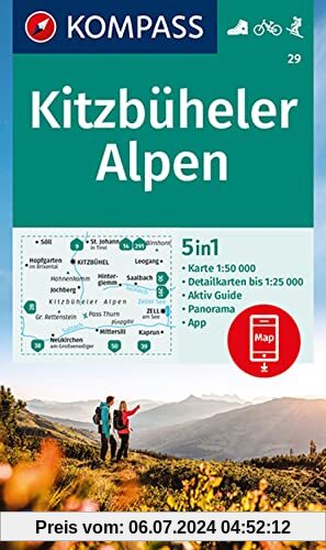 KOMPASS Wanderkarte 29 Kitzbüheler Alpen: 5in1 Wanderkarte 1:50000 mit Aktiv Guide, Detailkarten und Panorama inklusive Karte zur offline Verwendung ... Skitouren. (KOMPASS-Wanderkarten, Band 29)