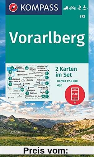 KOMPASS Wanderkarte 292 Vorarlberg 1:50000 (2 Karten im Set): inklusive Karte zur offline Verwendung in der KOMPASS-App. Fahrradfahren. Skitouren. Langlaufen. (KOMPASS-Wanderkarten, Band 292)