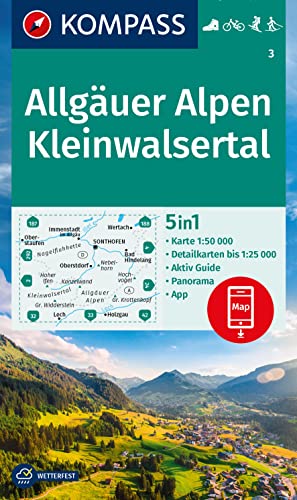 KOMPASS Wanderkarte 3 Allgäuer Alpen, Kleinwalsertal 1:50.000: 4in1 Wanderkarte mit Aktiv Guide und 1:25000 Karten, inklusive Kartenbereich zur ... in der KOMPASS-App. Fahrradfahren. Skitouren. von KOMPASS