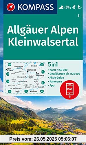 KOMPASS Wanderkarte 3 Allgäuer Alpen, Kleinwalsertal 1:50.000: 4in1 Wanderkarte mit Aktiv Guide und Detailkarten inklusive Karte zur offline Verwendung in der KOMPASS-App. Fahrradfahren. Skitouren.