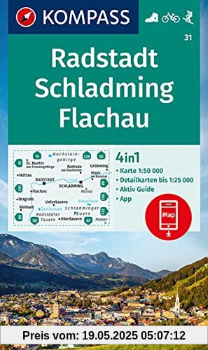 KOMPASS Wanderkarte 31 Radstadt, Schladming, Flachau 1:50.000: 4in1 Wanderkarte mit Aktiv Guide und Detailkarten inklusive Karte zur offline Verwendung in der KOMPASS-App. Fahrradfahren. Skitouren.