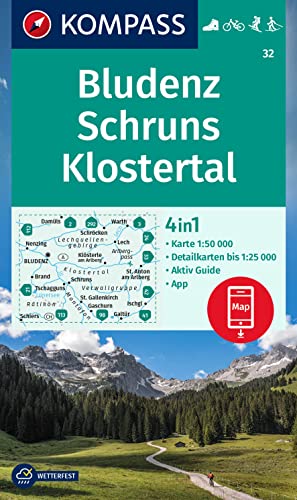KOMPASS Wanderkarte 32 Bludenz-Schruns 1:50.000: 4in1 Wanderkarte, mit Aktiv Guide und Detailkarten inklusive Karte zur offline Verwendung in der KOMPASS-App. Fahrradfahren. Skitouren. Langlaufen. KOMPASS Wanderkarte 32 Bludenz-Schruns 1:50.000: 4in1 Wanderkarte, mit Aktiv Guide und Detailkarten inklusive Karte zur offline Verwendung in der KOMPASS-App. Fahrradfahren. Skitouren. Langlaufen.