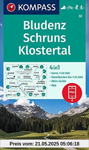 KOMPASS Wanderkarte 32 Bludenz-Schruns 1:50.000: 4in1 Wanderkarte, mit Aktiv Guide und Detailkarten inklusive Karte zur offline Verwendung in der KOMPASS-App. Fahrradfahren. Skitouren. Langlaufen. KOMPASS Wanderkarte 32 Bludenz-Schruns 1:50.000: 4in1 Wanderkarte, mit Aktiv Guide und Detailkarten inklusive Karte zur offline Verwendung in der KOMPASS-App. Fahrradfahren. Skitouren. Langlaufen.