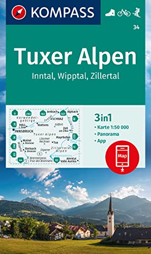 KOMPASS Wanderkarte 34 Tuxer Alpen, Inntal, Wipptal, Zillertal 1:50.000 KOMPASS Wanderkarte 34 Tuxer Alpen, Inntal, Wipptal, Zillertal 1:50.000