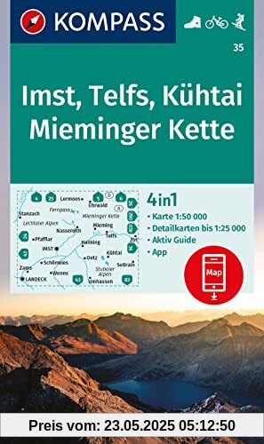 KOMPASS Wanderkarte 35 Imst, Telfs, Kühtai, Mieminger Kette 1:50.000: 3in1 Wanderkarte, mit Panorama, inklusive Karte zur offline Verwendung in der KOMPASS-App. Fahrradfahren. Skitouren.