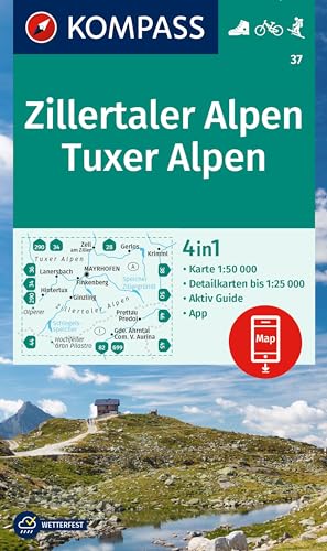 KOMPASS Wanderkarte 37 Zillertaler Alpen, Tuxer Alpen 1:50.000: 4in1 Wanderkarte , mit Aktiv Guide und Detailkarten inklusive Karte zur offline Verwendung in der KOMPASS-App. Fahrradfahren. Skitouren. KOMPASS Wanderkarte 37 Zillertaler Alpen, Tuxer Alpen 1:50.000: 4in1 Wanderkarte , mit Aktiv Guide und Detailkarten inklusive Karte zur offline Verwendung in der KOMPASS-App. Fahrradfahren. Skitouren.